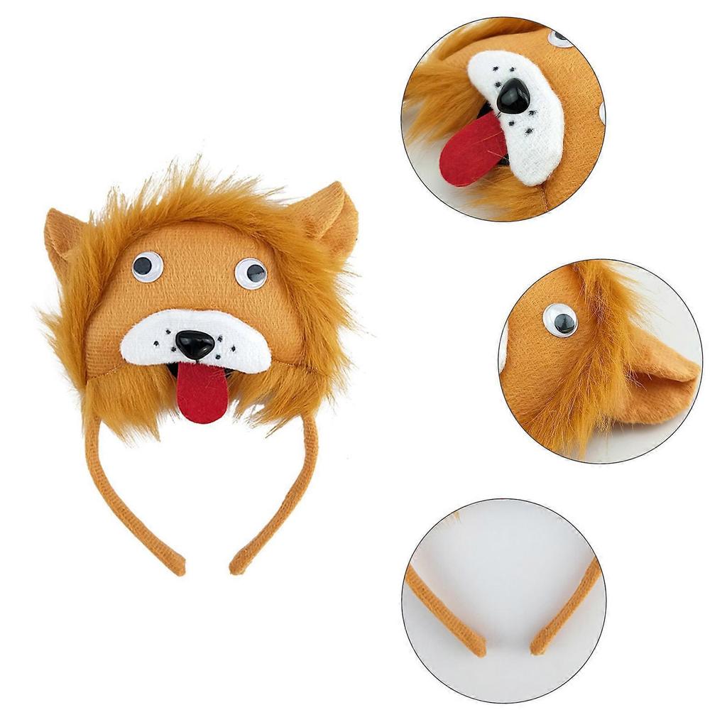 for Creative Funny Lion Hair Hoop Headdress Plush Cartoon Animal Headband Hair Accessories Costume for Theme Party Stereo face lion