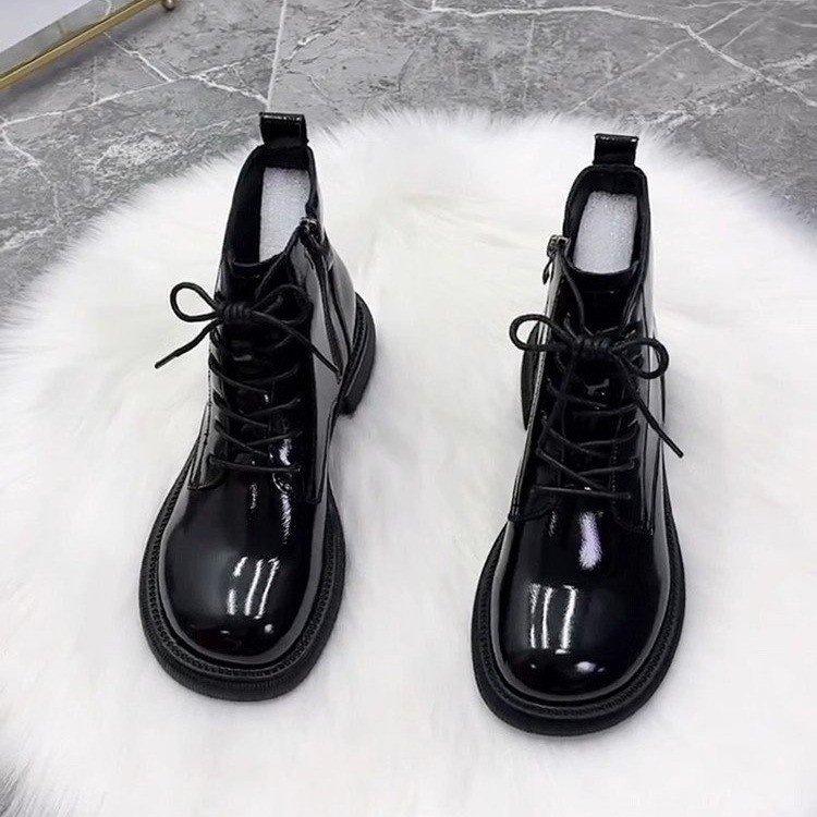 thick-soled Martin boots women's British style velvet boots autumn and winter fashion warm women's cotton shoes bright leather velvet short boots