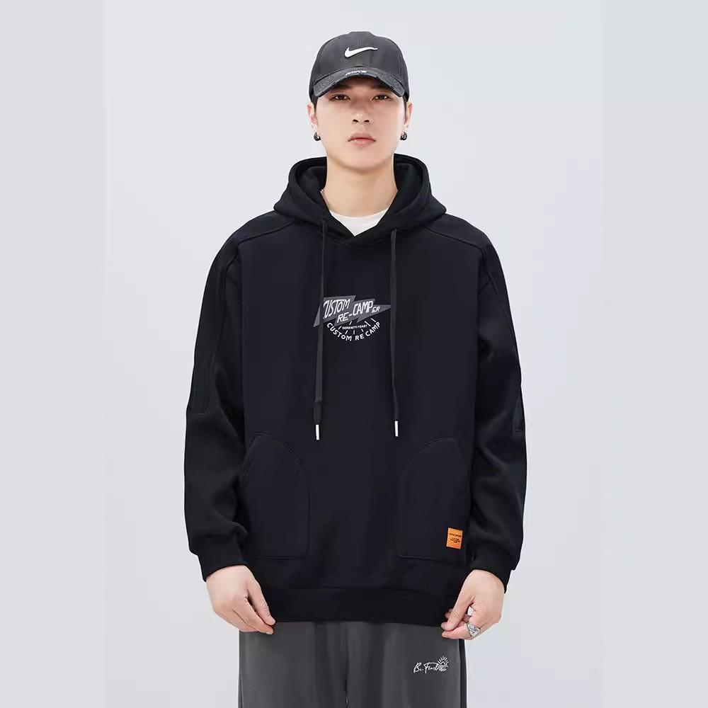 Spring Hooded Sweater Men'S Thickened Loose Large Size Trendy Brand Youth Black Men'S Bottoming Shirt Pullover Jacket