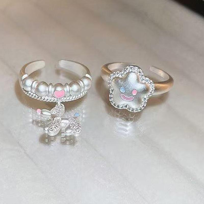 Y2K Fashion Matte Silver Color Star Puppy Rings Girl Sweet Cute Geometric Open Ring For Women Party Jewelry Accessories Gifts