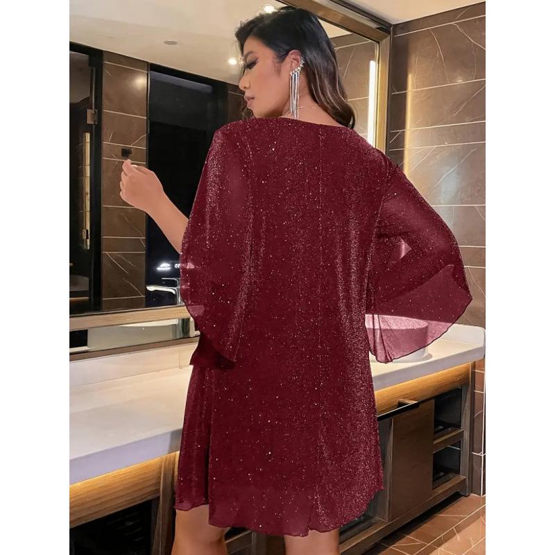 Spring/Summer Plus Size Women's V-neck Slit Sleeve Elegant Formal Dress