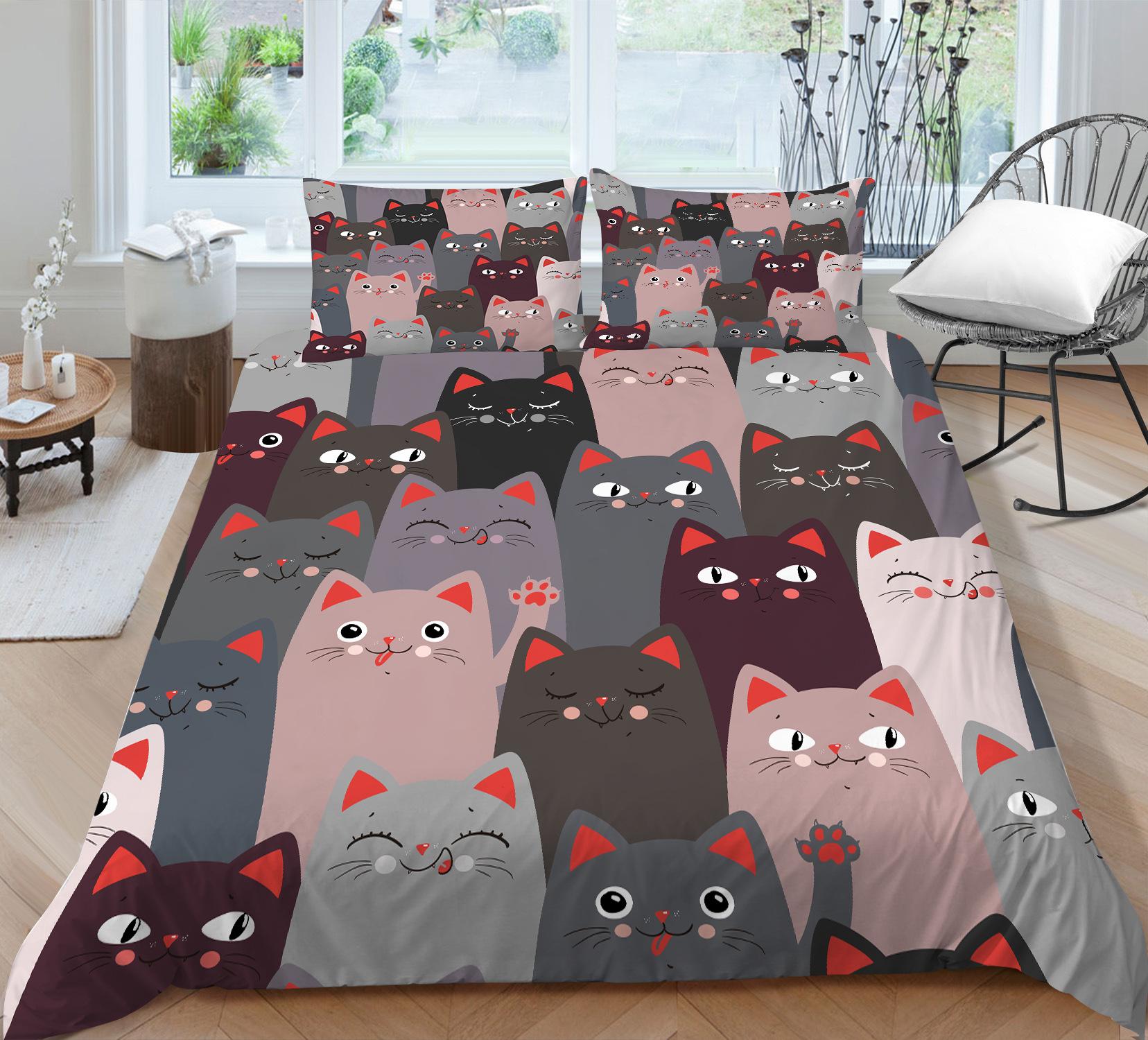 

Comforter Cat King/Queen Size Colorful Lovely Cartoon Kitty Polyester Comforter For Kids Girls Boys Orange Bedding Set Comforter (quilt)-EU Single(135*200cm)3pcs