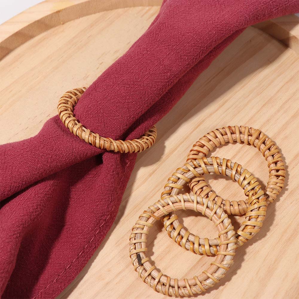 12Pcs Rustic Table Napkin Buckle Hand-woven Napkin Holder Bohemian Rattan Napkin Ring  Party Decor