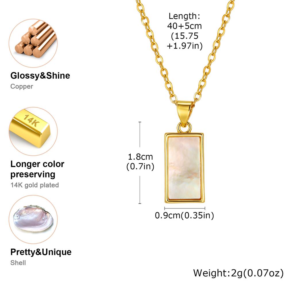 Chamrs Necklace for Women, Nature White Shell Inlay, Dropwater Heart Square Pendant Necklace, Stainless Steel Waterproof Jewelry