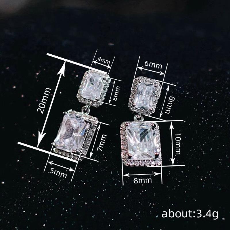 Light Luxury Geometric Earrings For Women, Square Zircon Design Earrings, Daily Wear Of Niche Jewelry