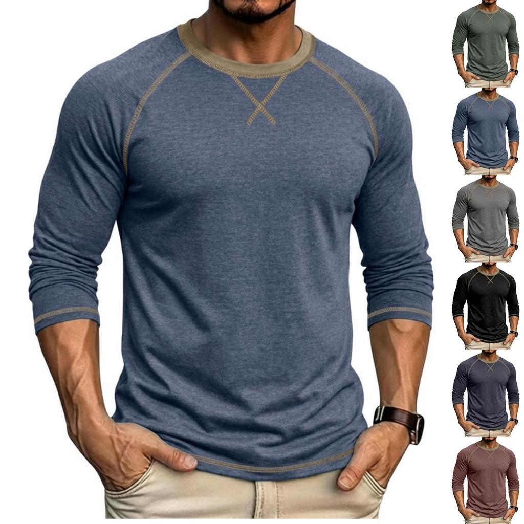 Men's Color Long Sleeve Crewneck Casual T-Shirt for Everyday Wear
