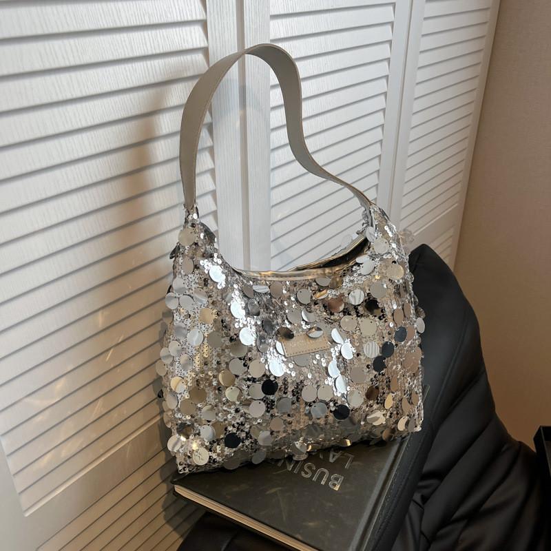 Sparkling Sequin Tote Bag For Women With Zipper Closure And Inner Phone Pocket For Casual Day Use