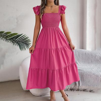 Women's Autumn Winter Temperament Lace Up Solid Color High Waist Short Sleeve Pleated Dress