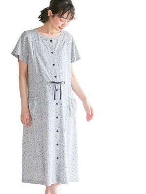Umstandspflege offen floral kurz Umstandsgrau [ANGELIEBE] Pyjama, Kleidung, vorne, Jersey, Muster, Ärmel, Nachthemd, pränatal, postnatal,