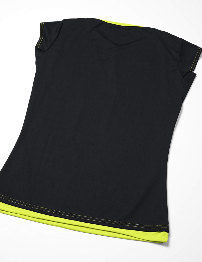 Mizuno Women's Volleyball Practice Cap Sleeve Shirt, V2MA8282, Size 94, Black X Lime Green, XL, Moisture-Wicking, Quick-Drying, Deodorizing, Game Wear