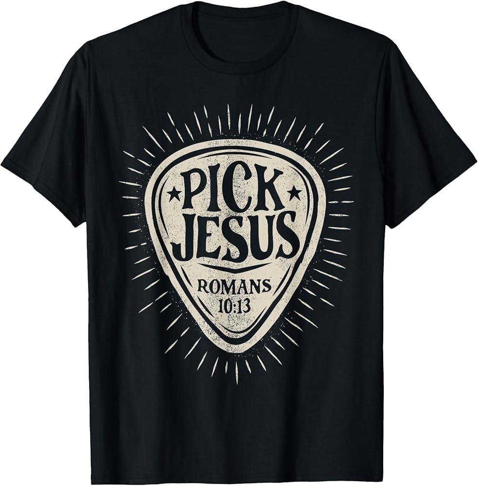 Guitar Pick Jesus Christian Music Guitarist Pastor Retro TShirt Unisex T-Shirt XXXL