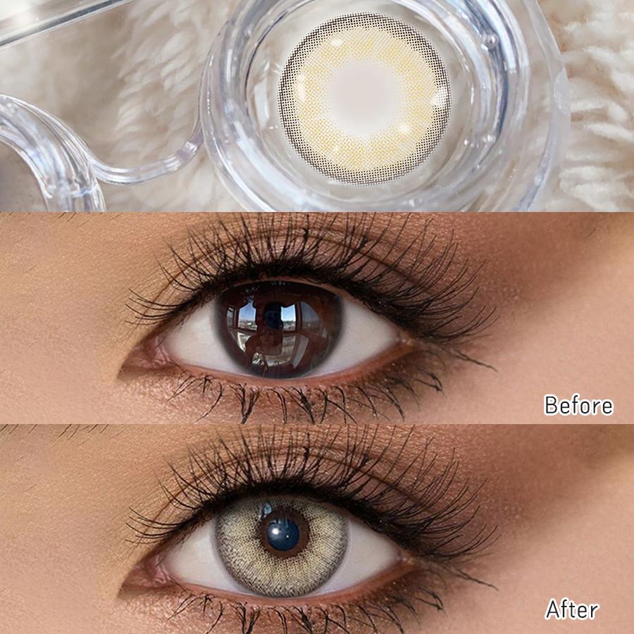 FreshLady Colored Contact Lenses 14.0mm Soft Yearly Lens 1 Pair – Light Brown / Dark Brown / Grey / Silver Grey for Daily, Party