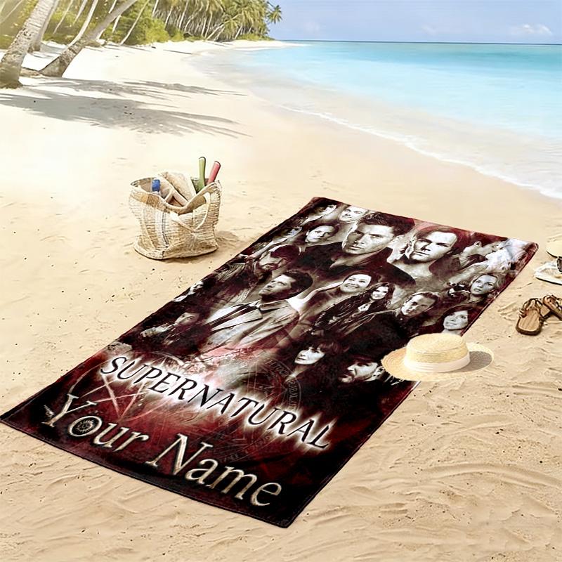 Name Custom Supernatural Print Beach Towel, Large Soft Quick Dry Towel for Beach Camping Swimming