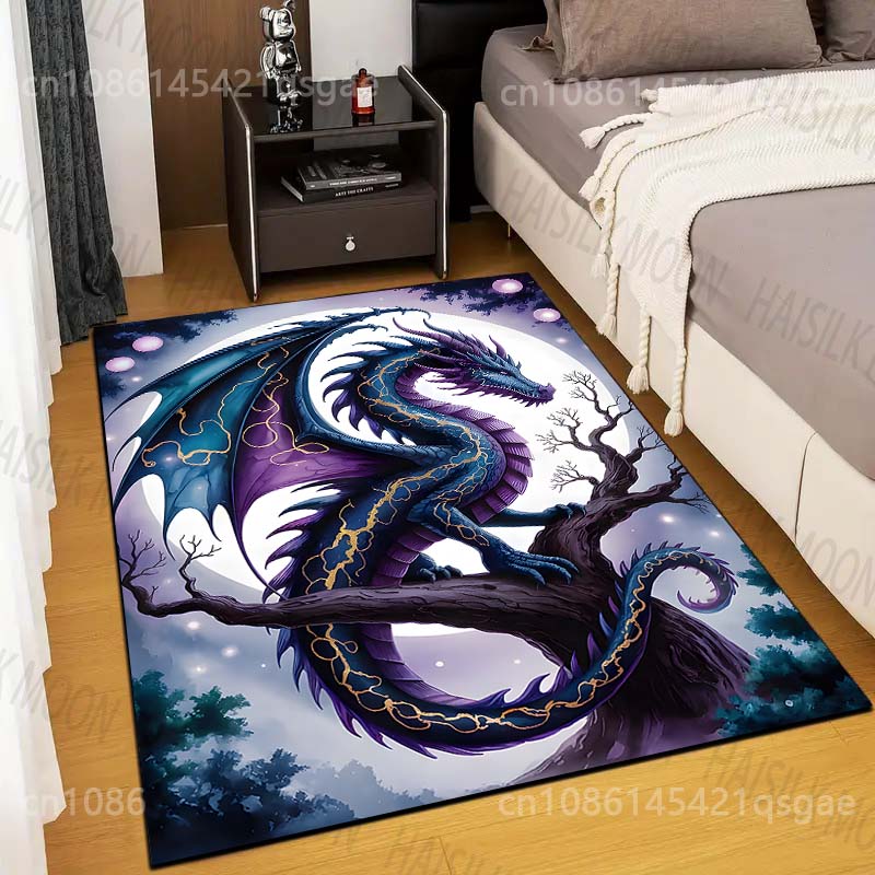Multiple sizes Fantasy dragon on tree Print Carpet Rug for Living Room Bedroom Sofa Doormat Home Decor Non-slip Floor Mat