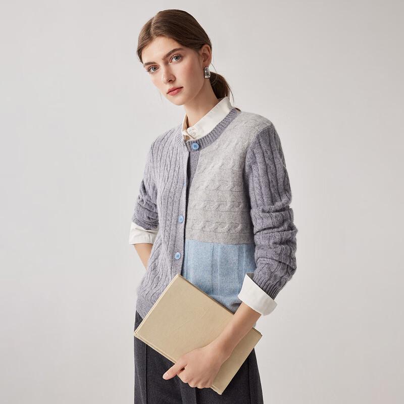 Zhaojun Cashmere Color-Block Cardigan for Women