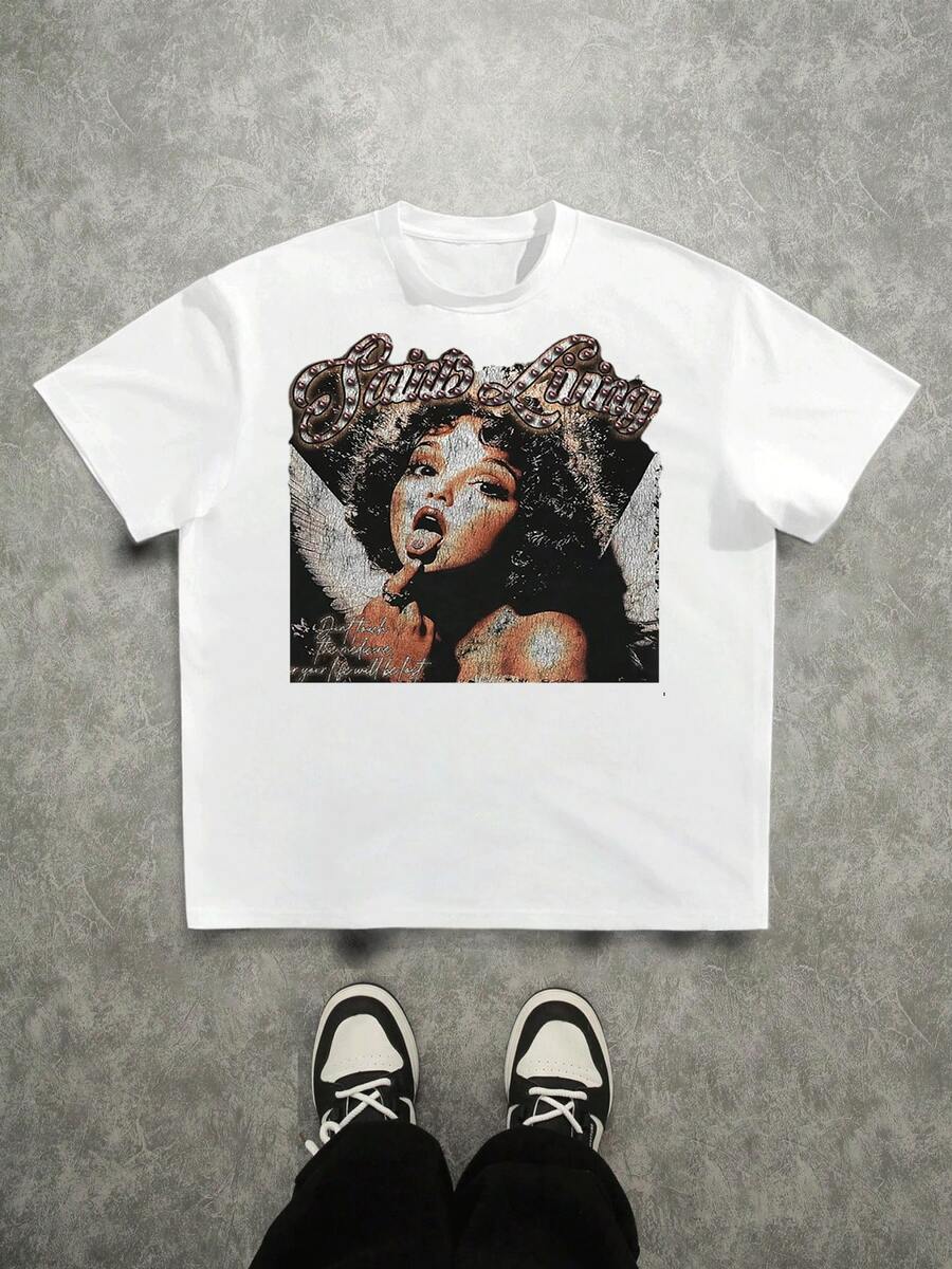 Vintage Angel Graphic Unisex s Casual Crew Neck T-Shirt M