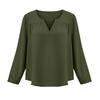 Women's Fashion Loose-Fit Long-Sleeve V-Neck Pullover Shirt Cotton-Linen Blend Top