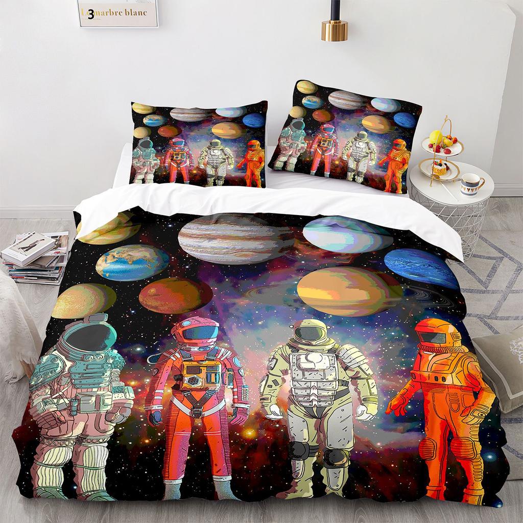 Galaxy Duvet Cover Set, Astronaut 3 Piece Bedding Set Outer Space Queen Quilt Cover,King/Full/Twin Size Comforter Cover for Boys