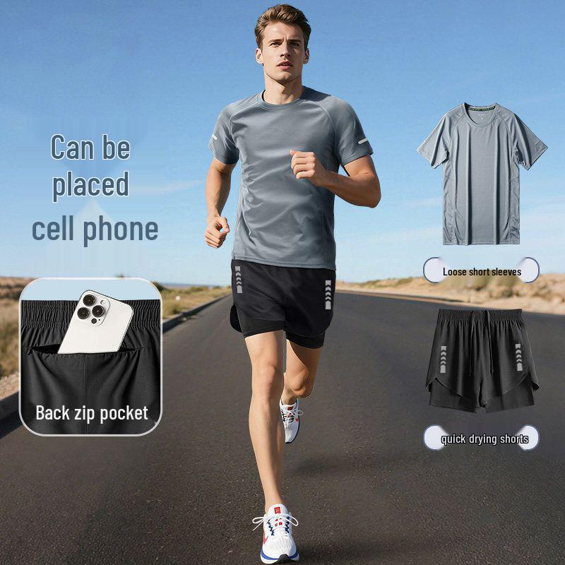 Men s Quick-Dry Running Marathon Sports Set: Summer Training Short-Sleeve Top & Shorts 4XL