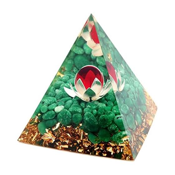 [GOLD STONE] Orgonite Pyramid Ornament Natural Stone Power Stone Purification Lotus Flower