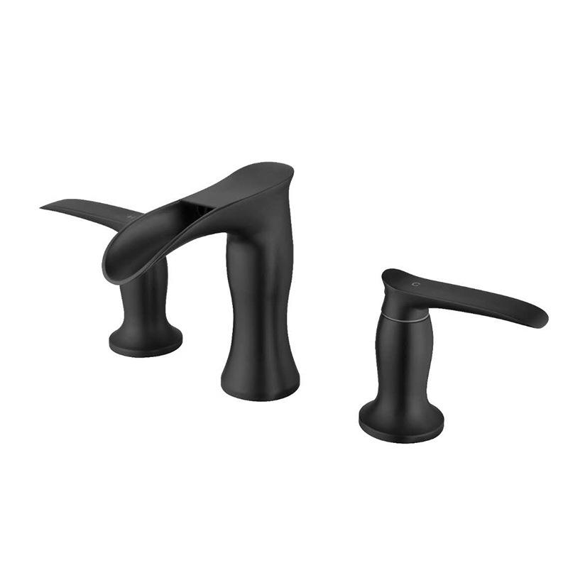Black Waterfall Basin Faucet Double Handle Three Holes Bathroom Mixer Taps Crane Widespread Bathroom Deck Mounted Sink Tap