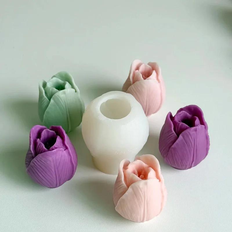 3D Tulip Flower Bud Silicone Mold for Aromatherapy Candles Handmade Soap Gypsum Resin DIY Chocolate Baking Flower Shaped Kitchen