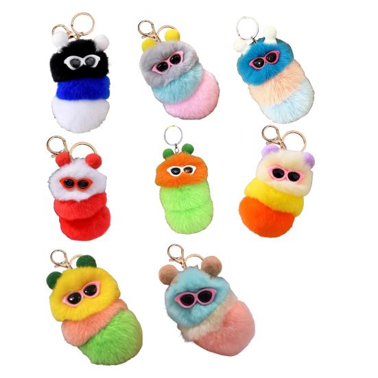 Keychain Pendant Cartoon Plush Caterpillars Charm Key Chain Hanging Ornament Decorative Pendant Wallet Backpack Car Keys