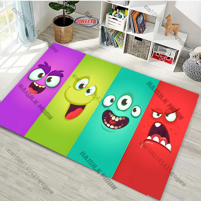 Cute Cartoon Silly Faces Printed Carpet Bedroom Living Room Sofa Study Children's Room Decorative Rug Multi-size Non-slip Mats