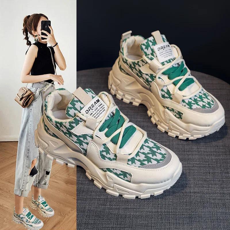 Fashion Women Casual Shoes 2024 Spring New Lace Up Wedge Platform Shoes Ladies Fashion Casual Breathable Sport Shoes Zapatillas  Deporte