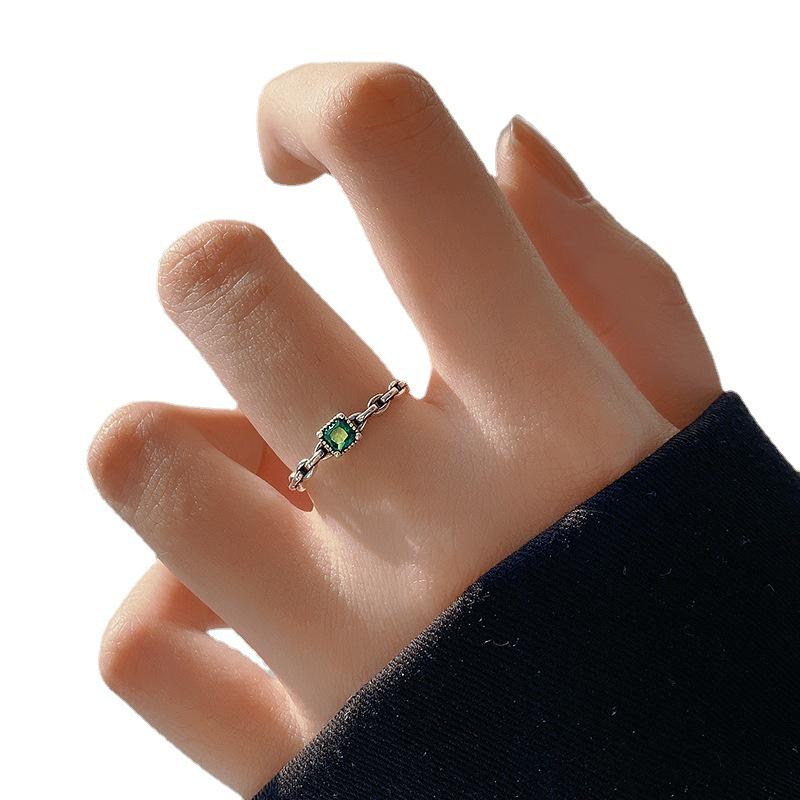 Stylish Green Zircon Open Square Ring - Adjustable Women's Cool, Simple & Trendy Index Finger Jewelry