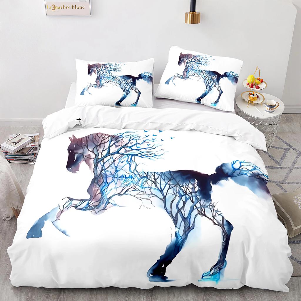 Aquarell Pferd Bettbezug King Queen 3D Braune Pferde Bettwäsche Set Für Teenager Erwachsene Wildtier 2/3 Teile Polyester Bettdeckenbezug