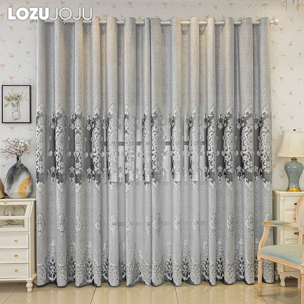 1 ks LOZUJOJU 40-70% zatemňovací evropský styl všestranné luxusní žakárové kroužkové průsvitné závěsy do obývacího pokoje, ložnice, bytové dekorace