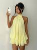 Women's Halter Neck Backless Mini Dress Sleeveless Layered Ruffle A Line Solid Color Summer Vacation Dress