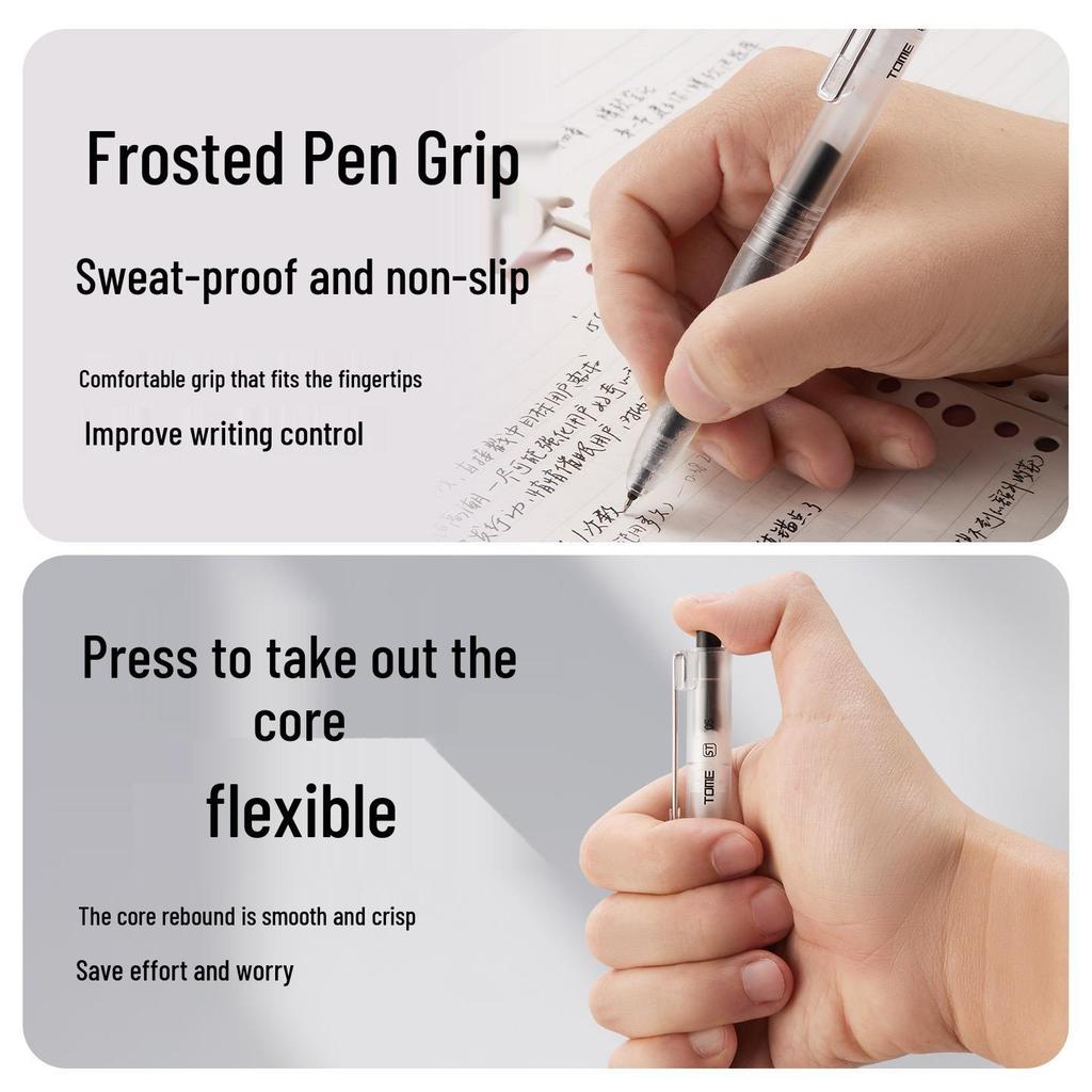 TOME TM701 Carbon Black Click Gel Pen, 0.5mm, Black Ink for Exams