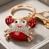 Keychain Pendant Sparkling Rhinestones Inlaid Crab Design Key Holder with Lobster Clasp Lightweight Car Bag Accessory