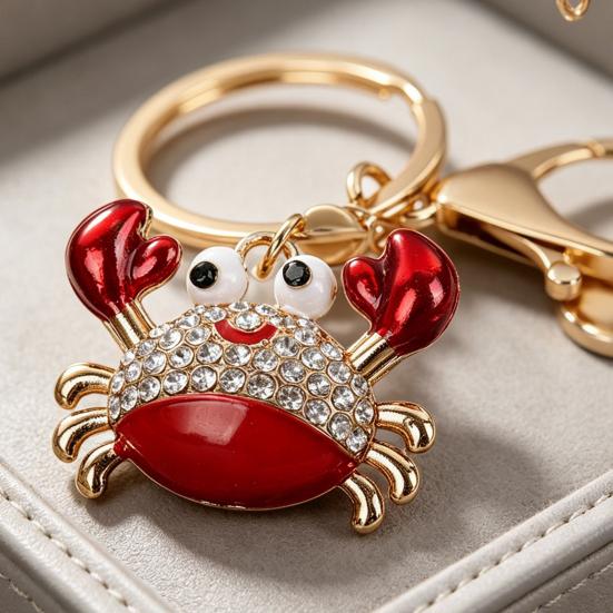 Keychain Pendant Sparkling Rhinestones Inlaid Crab Design Key Holder with Lobster Clasp Lightweight Car Bag Accessory
