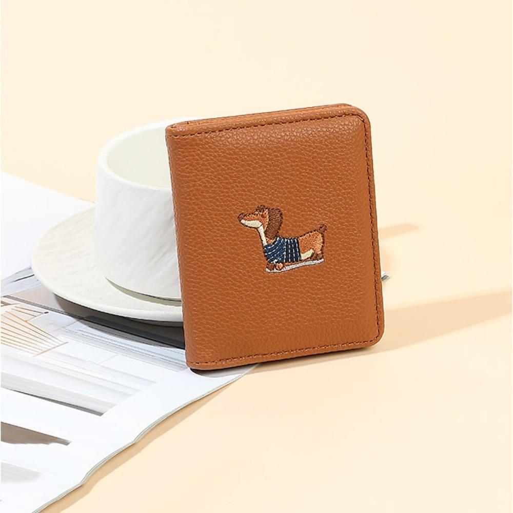 PU Leather Sausage Dog Organ Card Bag Solid Color Leather Card Holder Short Coin Purse  Work