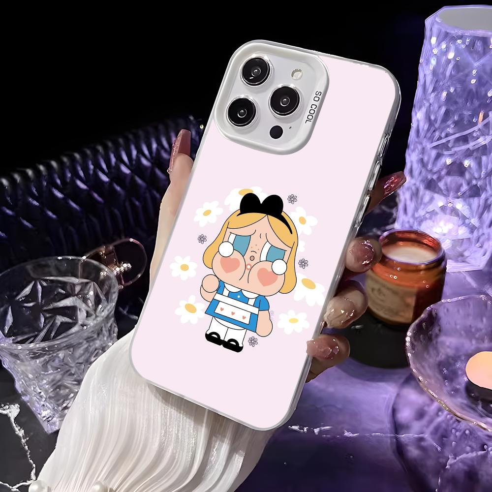 Cute C-Crybaby Doll Phone Case For iPhone 16 15 14 13 12 11 Pro Max White Matte Laser Metallic Aurora Funda