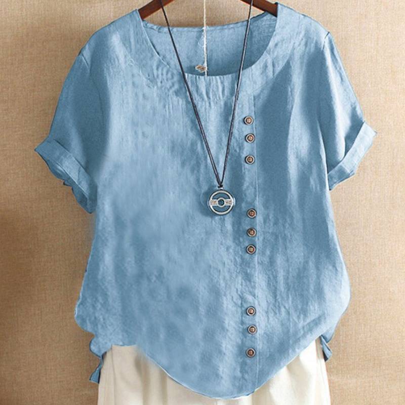 T-shirt in Cotone e Lino da Donna con Vestibilità Larga e Maniche Corte per Uso Casual
