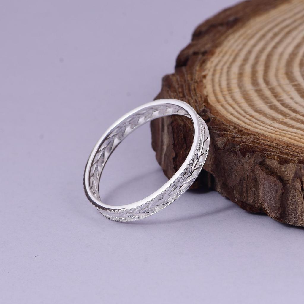 Leaf Pattern Ring, 925 Sterling Silver Band Ring, Nature Inspired Ring, Minimalist Stackable Ring, Vine Band Ring, Dainty Silver Ring, Gift for Her