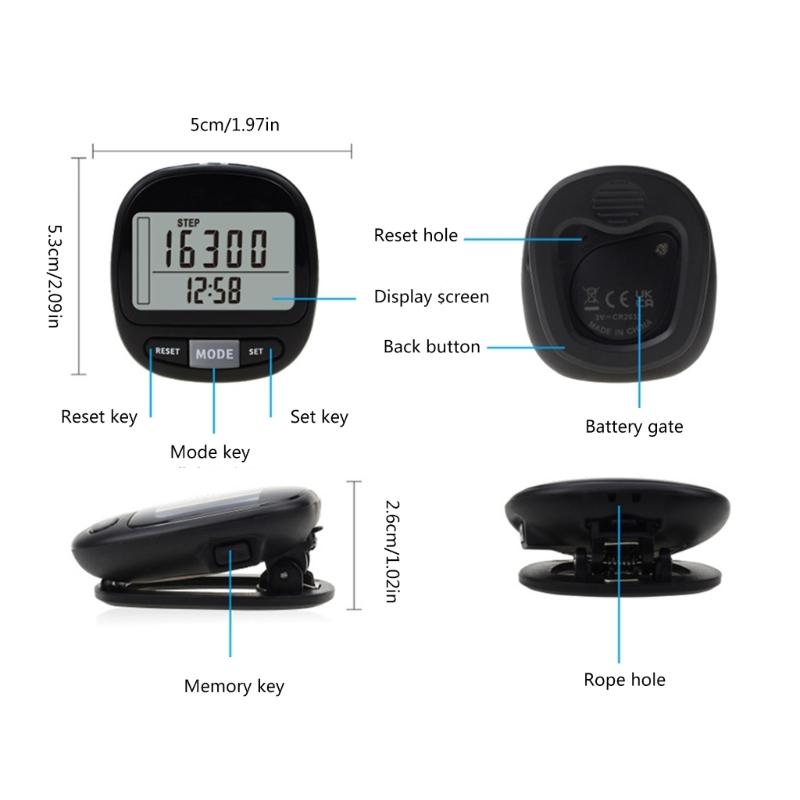 LCD Walking Step Counter For Men Women Pet Walking Step Counter with Removable Clip and Lanyard