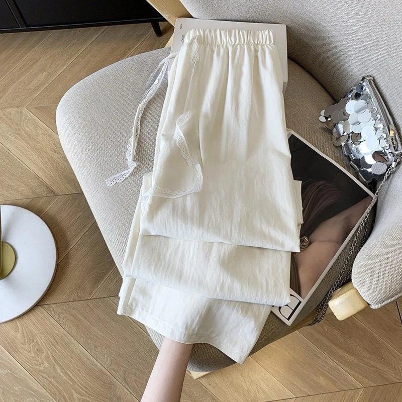 

Женские летние брюки-дофамин из кружева на кулиске, зауженные, с широкими штанинами - Драпированные, облегающие, прямые, повседневные брюки M