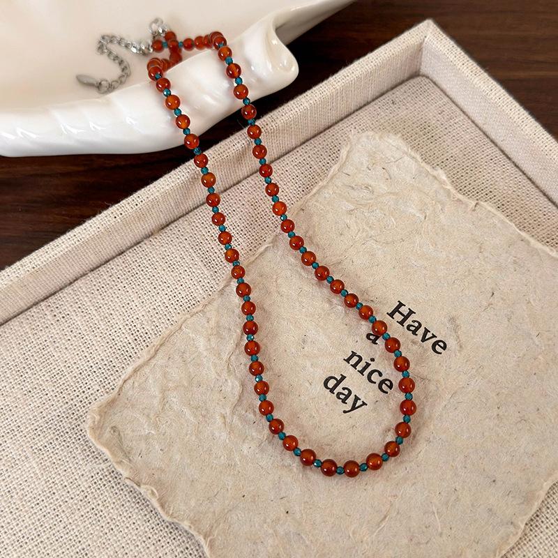 Retro Red Blue Contrast Colorful Natural Stone Cubes Beaded Necklace for Women Wholesale Beads Strand Chokers Aesthetic Jewelry