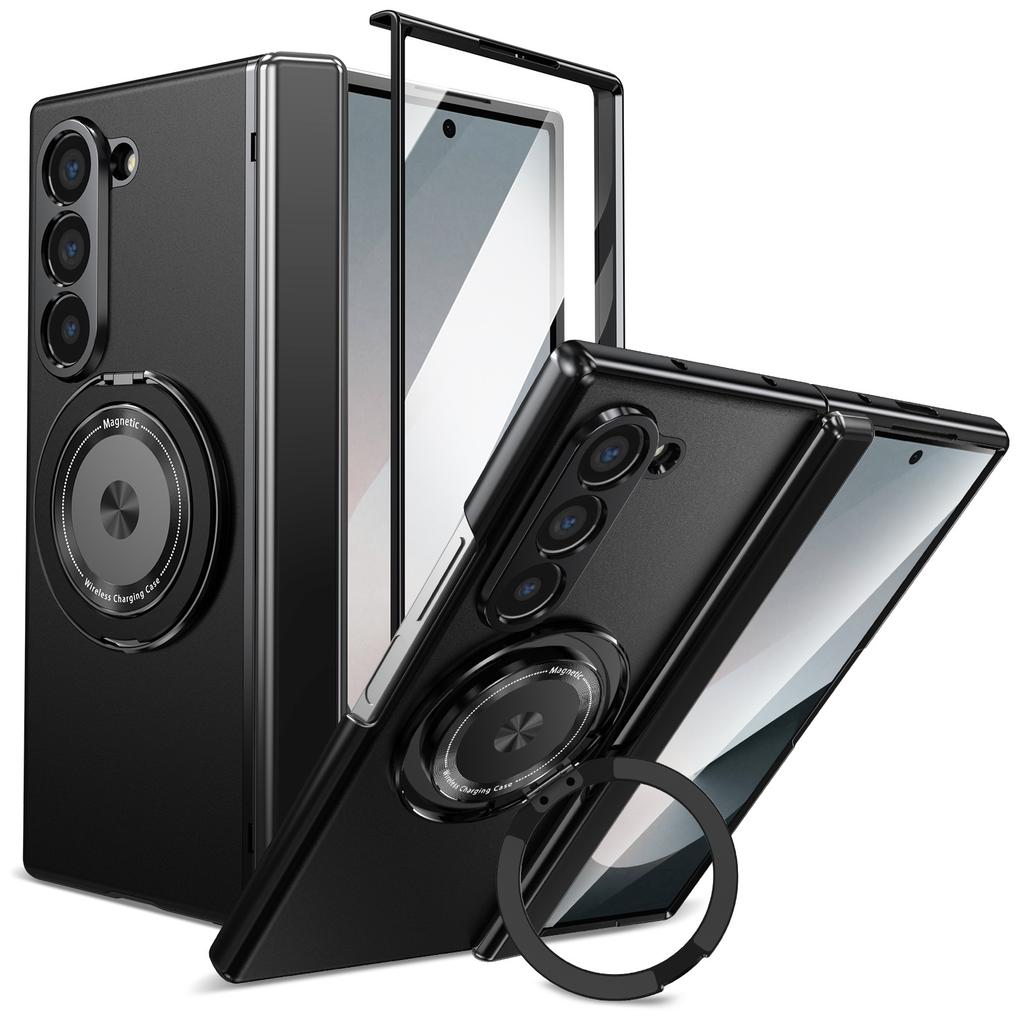 Aluminum Alloy Plate PC Back Cover Z Fold 7 Phone Case with 360° Rotatable Magnet Metal Bracket for Galaxy Z Fold 7/6/5/4