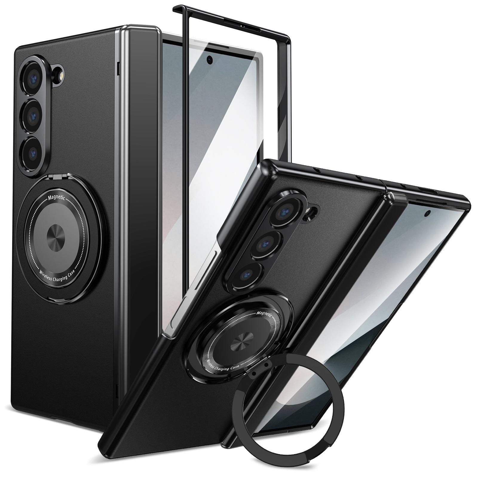 

VIETAO Aluminum Alloy Back Cover Mobile Phone Case For Samsung Galaxy Z Fold 7 6 With 360° Rotating Ring Kickstand, Front Film For Samsung Z Fold 7 чорний