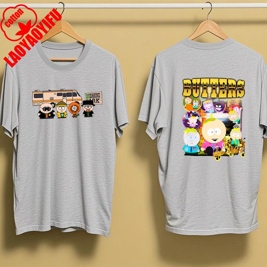 Summer Kenny McCormick South Park Double Sided Tshirt Funny Cartoon Anime Peripheral Print Crew Neck Short Sleeve Cotton TShirt