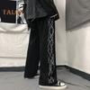 Men Pants Thorn Print Wide Leg Straight High Street Style Loose Retro Elastic Waist Full Length Youthful Teenager Travel Outdoor Long Trousers