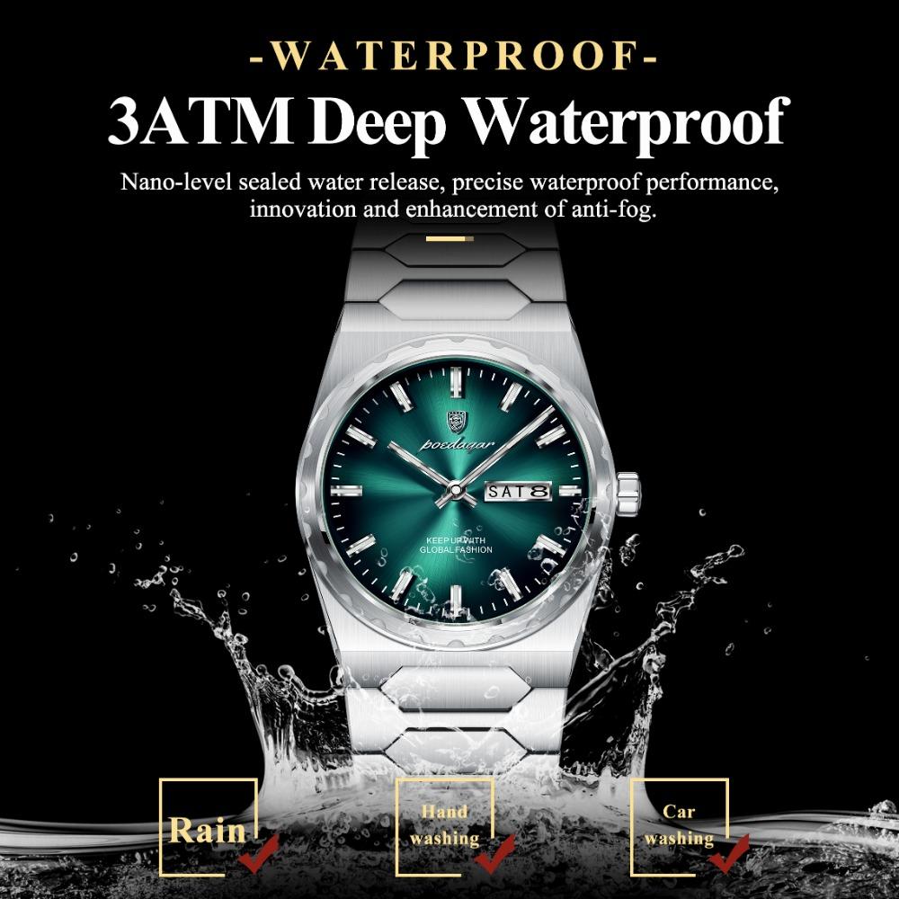 POEDAGAR Luxury Men Watch Stainless Steel Quartz Watches Sport Man Watch Waterproof Luminous Date Week Male Clock