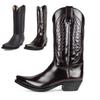 Men's Embroidered Western Boots Classic Pull On Cowboy Boots Pointed Toe Work Boot Durable Chunky Heel Boots Retro Non-Slip Mid-Calf Booties for Male