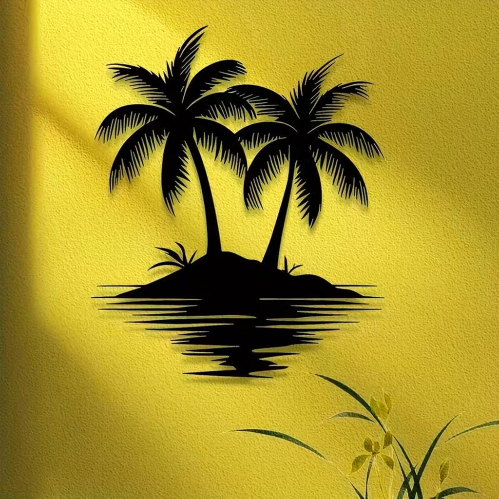 Metal Wall Art Palm Tree Silhouette Island Design Decorative Iron Artwork for Modern Minimalist Home or Office Wall Decoration